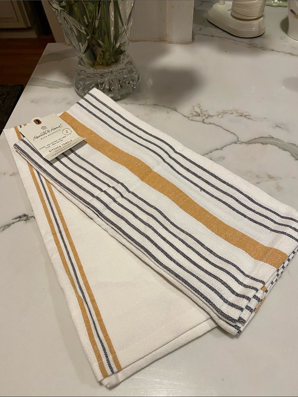 NWT Hearth & Hand Yellow Stripe Cotton Tea Towels